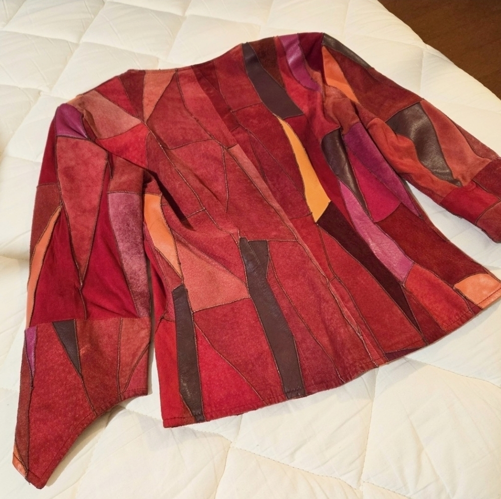 Leather Patchwork Jacket With Vibrant Color Accen… - image 5